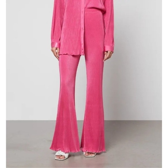 Sleeper Pants - SLEEPER Origami Pleated Pull On Wide Leg Pants Size Large Pink Elastic Waistband